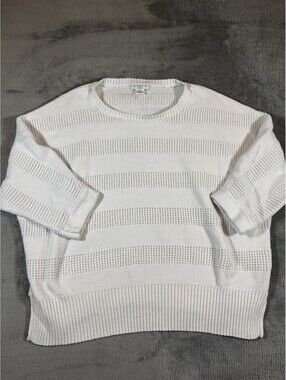Liz Claiborne Sweater White 2x Cotton Blend 3/4 Sleeve Classic Comfortable